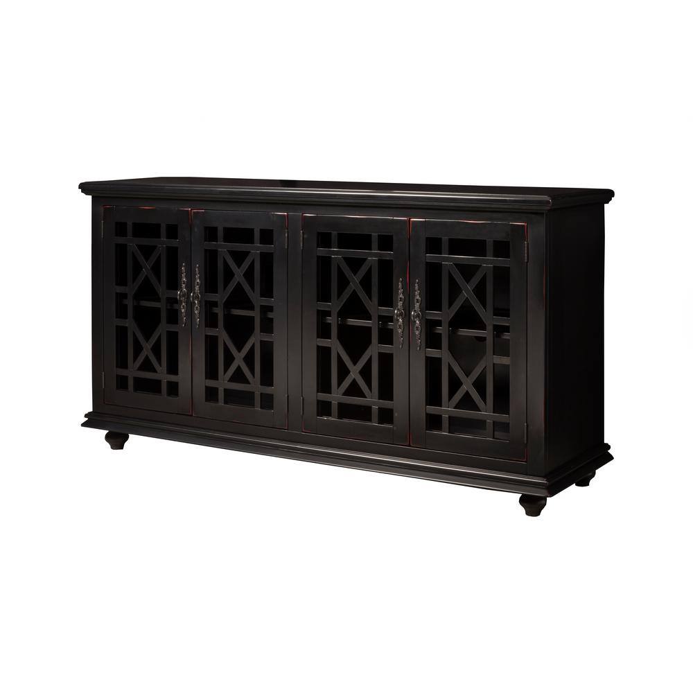 Parisian Antique Black 63" Transitional TV Stand with Glass Doors