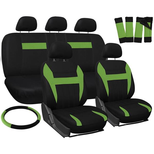 OxGord Polyester Seat Covers Set 26 in. L x 21 in. W x 48 in. H 17-Piece Seat Cover Set Green and Black