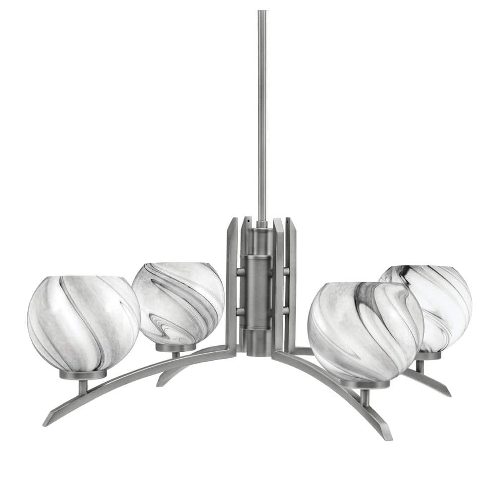 Siena 27.5 in. 4-Light Graphite Chandelier with 5.75 in. Onyx Swirl Glass S