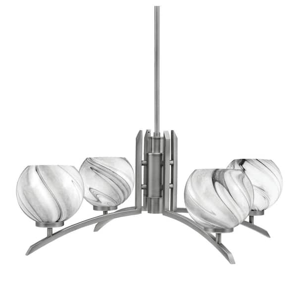 Unbranded Siena 27.5 in. 4-Light Graphite Chandelier with 5.75 in. Onyx Swirl Glass Shade, No Bulbs Included
