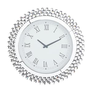 Silver Glass Mirrored Starburst Wall Clock