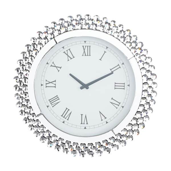 Litton Lane 2 in. x 20 in. Silver Glass Mirrored Starburst Wall Clock