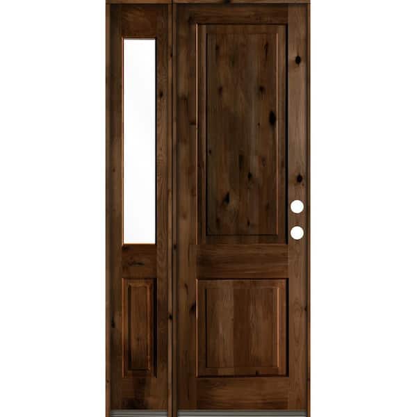 Krosswood Doors 44 in. x 96 in. Rustic knotty alder 2-Panel Left-Hand/Inswing Clear Glass Provincial Stain Wood Prehung Front Door