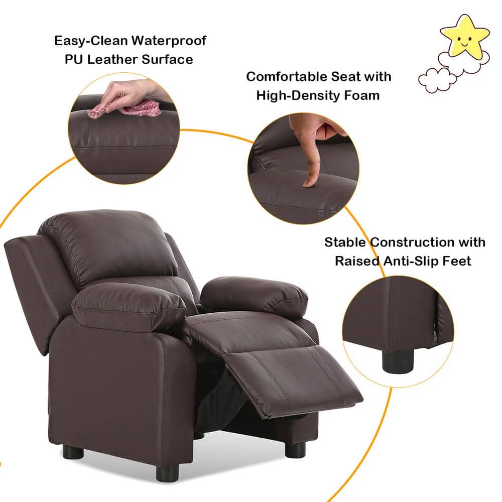 Brown Faux Leather Kids Recliner Armchair with Storage