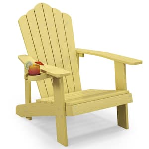 Patio HIPS Yellow Outdoor Weather Resistant Slatted Chair Adirondack Chair with Cup Holder