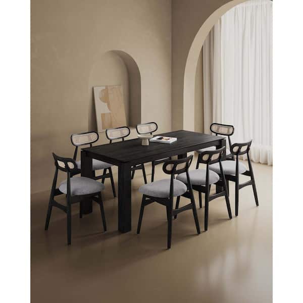 Manhattan Comfort Rockaway and Colbert 9-Piece Rectangle Grey and Black Solid Wood Top Dining Room Set Seats 8