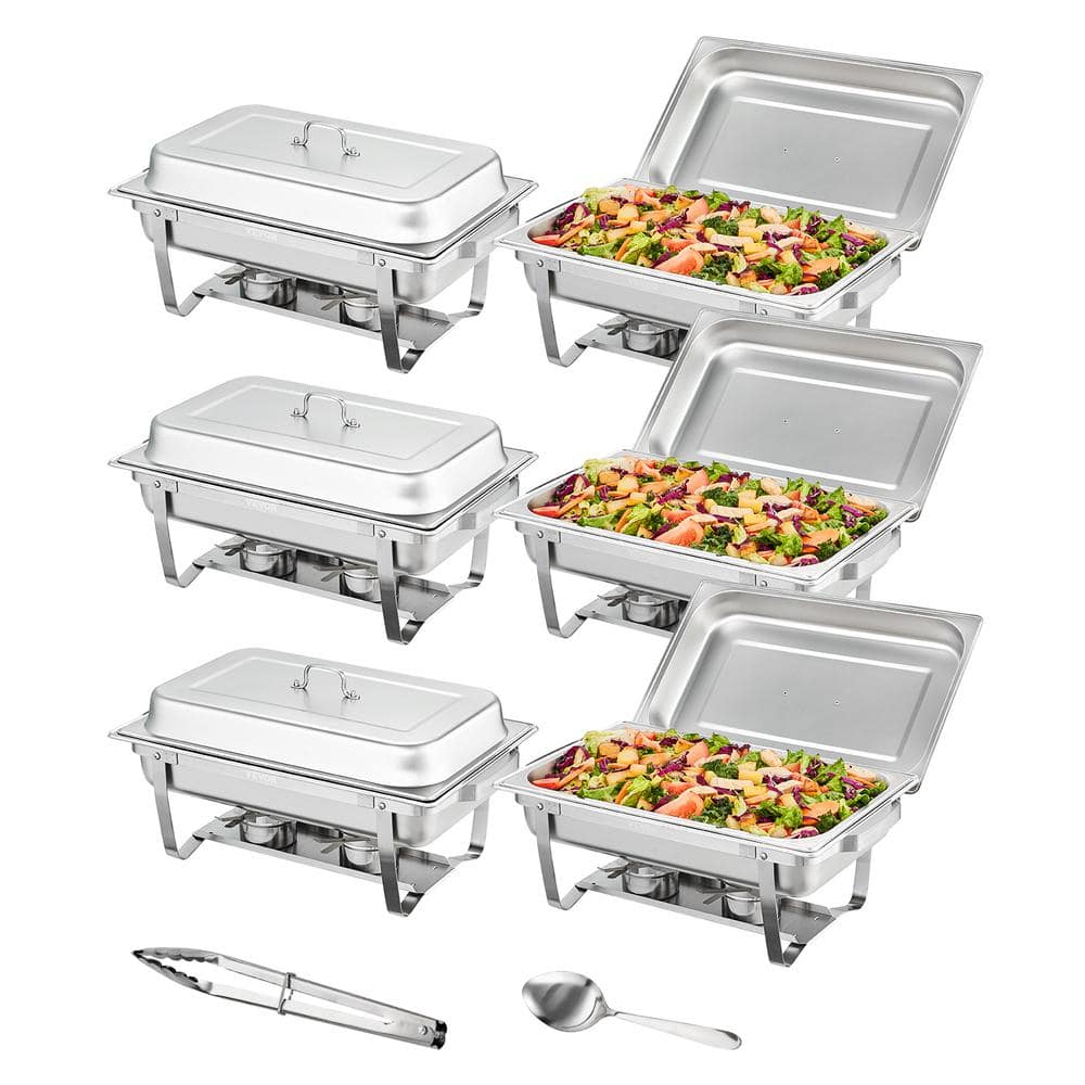 VEVOR Chafing Dish Buffet Set 8-qt. Stainless Chafer 6 Pack Rectangle Catering Warmer Server with 6 Full Size Pans