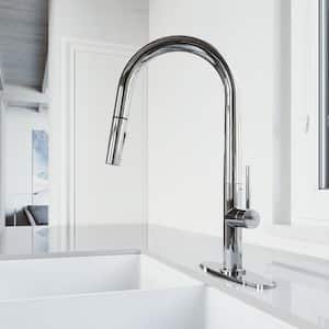 Greenwich Single-Handle Pull-Down Sprayer Kitchen Faucet with Deck Plate in Chrome