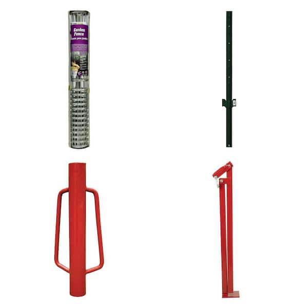 28 in. x 25 ft. 14-Gauge Garden Fence, 4 ft. Steel U Post, Post Driver and 38 in. Fence Puller Combo