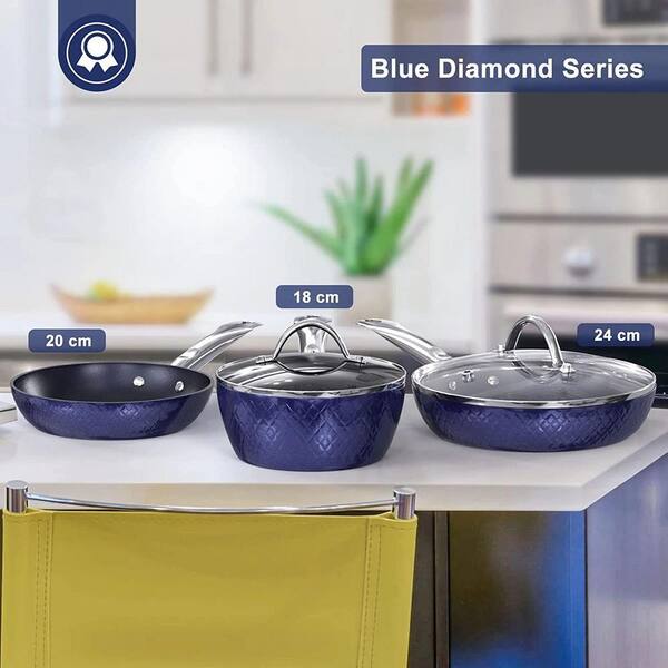 FAMYYT 3-Piece Blue Stainless Steel Cookware Sets Frying Pan Set