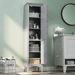 15 in. W x 13 in. D x 63 in. H Tall Gray Wood Bathroom Floor Linen Cabinet with 2 Doors and Adjustable Shelf