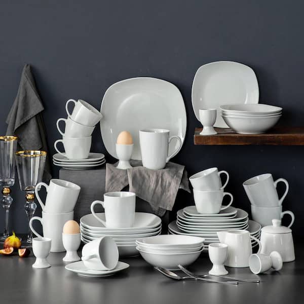 MALACASA 30-Piece Porcelain Dinnerware Set - Gray White Modern Dish Set for  6, Square Dishes Serving Plates Dishes Set, Plates and Bowls Sets, with