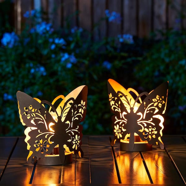 Glitzhome 9 in. H Set of 2 Black and Gold Metal Cutout