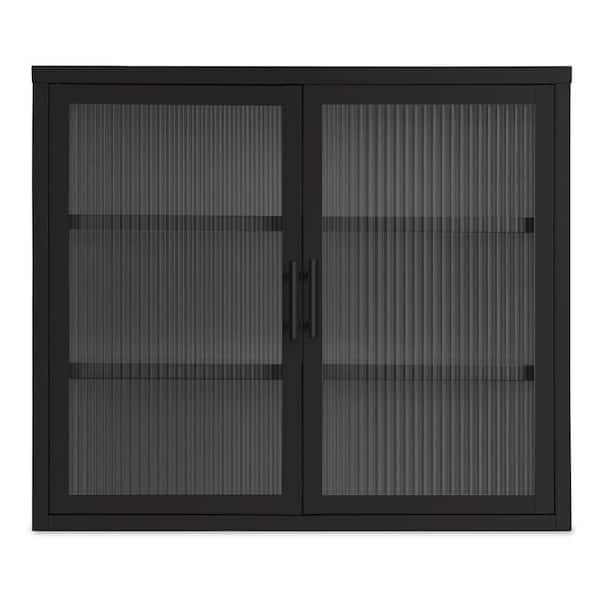 Unbranded 27.6 in. W x 9.1 in. D x 23.6 in. H Bathroom Storage Wall Cabinet in Black with Detachable Shelves