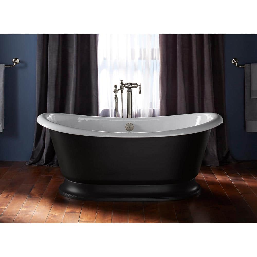 Artifacts 66" White and Black Cast Iron Clawfoot Freestanding Bath