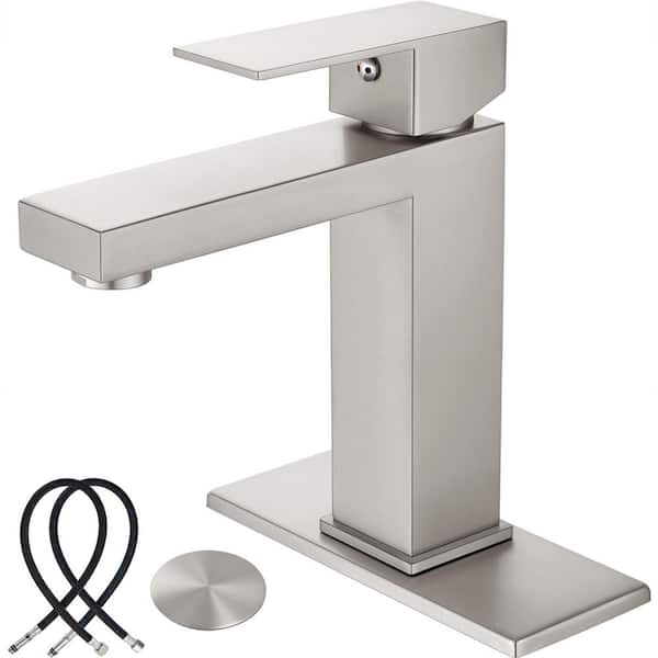 Unbranded single Handle Vessel Sink Faucet with Drain Kit Included and Cover Plate Stainless Steel in Brushed Nickel