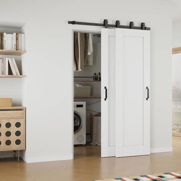 ARK DESIGN 40 in. x 80 in. (Double 24 in.) 1-Panel White Primed Solid Core MDF Sliding Barn Door with Hardware Kit Bypass