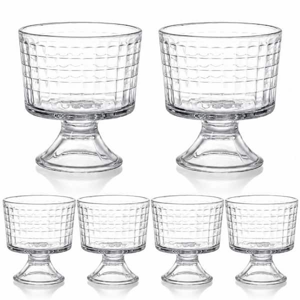 Clear 8 6-Pack 10 oz. Footed Glass Dessert Bowls, Crystal Ice Cream Trifle Parfait Cups for Fruits Pudding