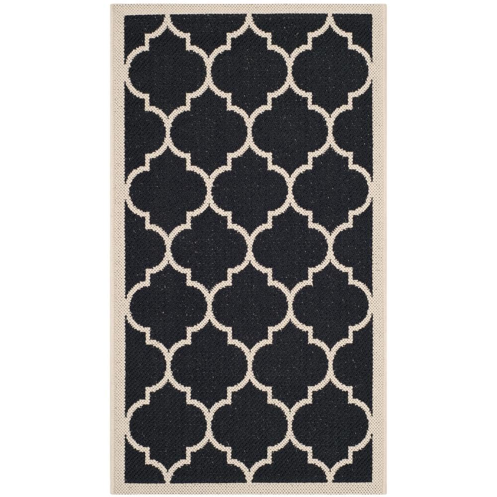 Courtyard Black/Beige Doormat 2 ft. x 4 ft. Geometric Indoor/Outdoor Patio Area Rug price history on PriceWatchPro