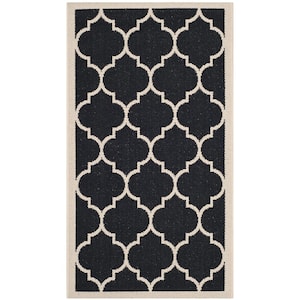 Courtyard Black/Beige Doormat 2 ft. x 4 ft. Geometric Indoor/Outdoor Patio Area Rug