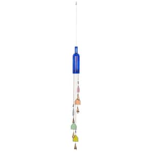 41 in. Blue Glass Bottle Windchime with Beads and Cone Bells