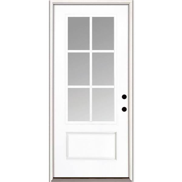 Feather River Doors 6-Lite 36 in. x 80 in. Left Hand Inswing 3/4 Lite Smooth Unfinished Fiberglass Prehung Front Door