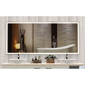 72 in. W x 32 in. H Large Rectangular Framed Wall LED Bathroom Vanity Mirror with 3-Color Lights in Silver, Waterproof