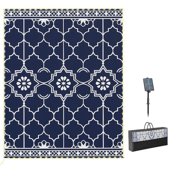 Blue 10 ft. x 8 ft. Boho Reversible Trellis PP Rectangle Indoor/Outdoor Area Rug