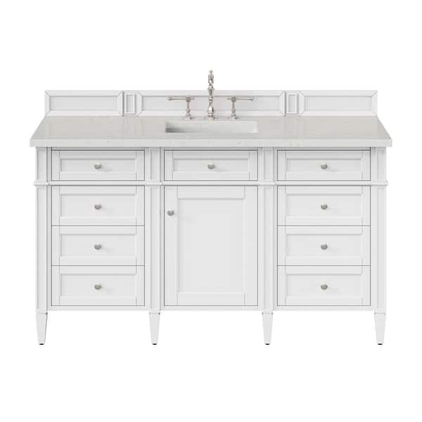 James Martin Vanities Brittany 60.0 in. W x 23.5 in. D x 34.0 in. H Bathroom Vanity in Bright White with Lime Delight Silestone Quartz Top