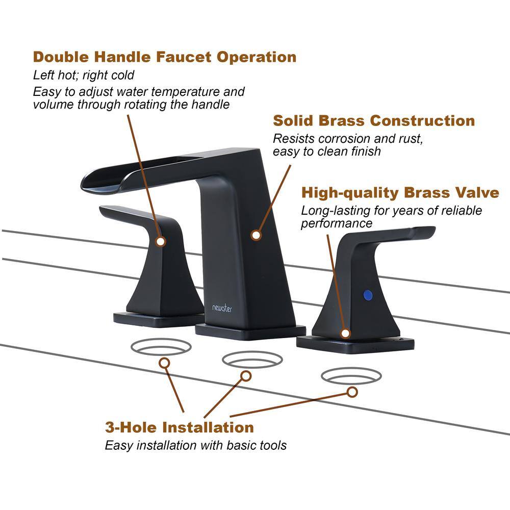 Matte Black Brass Waterfall Spout Bathroom Faucet Set