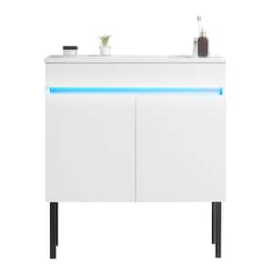 24 in. W x 18 in. D x 32 in. H Single Sink Freestanding/Floating Bath Vanity in White with Ceramic Top, Sensing Light