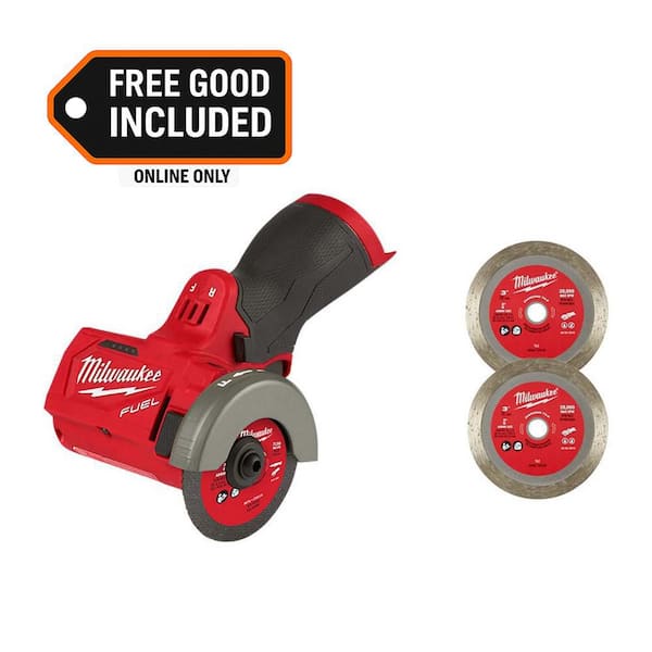 M12 FUEL 12V 3 in. Lithium-Ion Brushless Cordless Cut Off Saw (Tool-Only) with 3 in. Diamond Tile Blades (2-Pack)