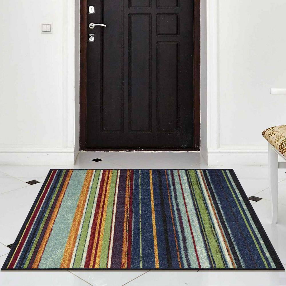 Multicolor Striped Non-Slip Synthetic Area Rug 3'3" x 5'