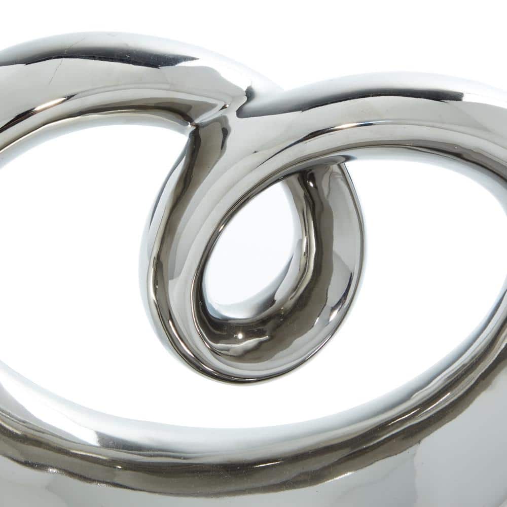 Elegant Silver Swirl 13" Ceramic Abstract Statue with Black Base