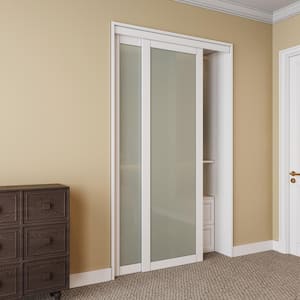 48 in. x 80 in. 1-Lite Tempered Frosted Glass White Finished Solid Core Sliding Door with Hardware