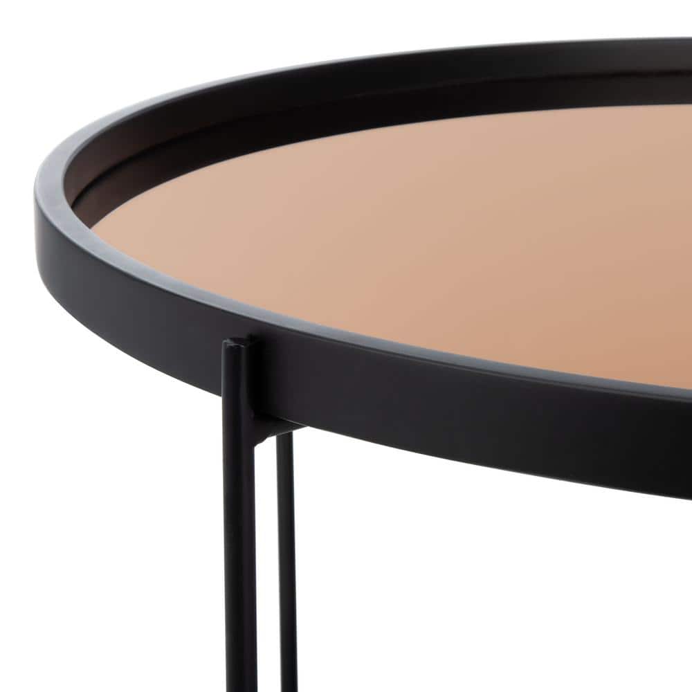 Ruby Round Rose Gold Glass and Black Wood Coffee Table