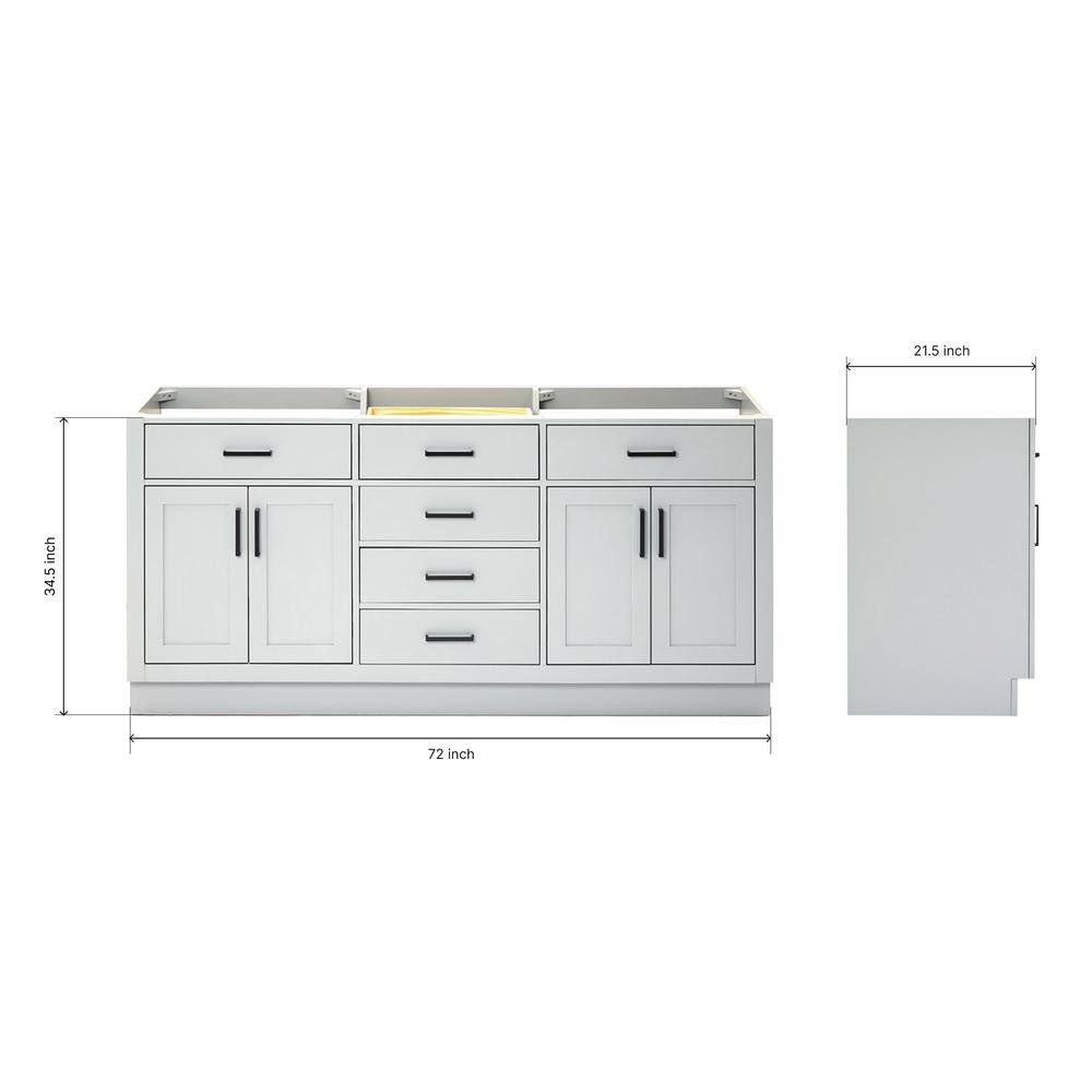 Ariel Hepburn 72" Gray Double Sink Freestanding Vanity Cabinet