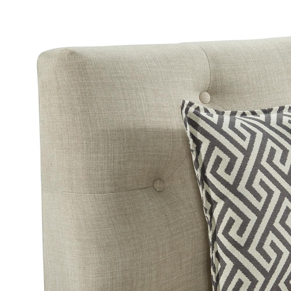Transitional Tufted Linen and Wood Loveseat in Gray with Nailhead Detail