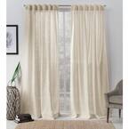 Bella Natural Solid Polyester 54 in. W x 84 in. L Hidden Tab Top Sheer Curtain Panel (Set of 2)