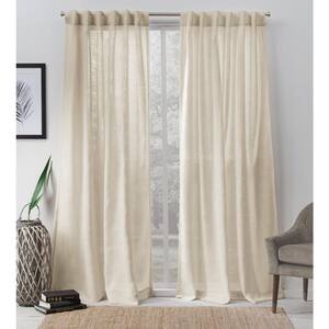 Bella Natural Solid Polyester 54 in. W x 84 in. L Hidden Tab Top Sheer Curtain Panel (Set of 2)