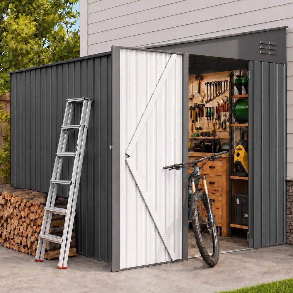 AECOJOY 6 ft. W x 8 ft. D Outdoor Metal Lean to Shed Garden