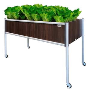 Raised Garden Bed Made from Woodgrain HPL Resin Panels and Aluminum Supports with Lockable Casters
