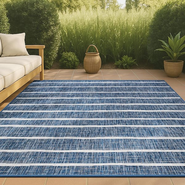 Colonia Berber Stripe Blue/Ivory 5 ft. x 8 ft. Indoor/Outdoor Area Rug