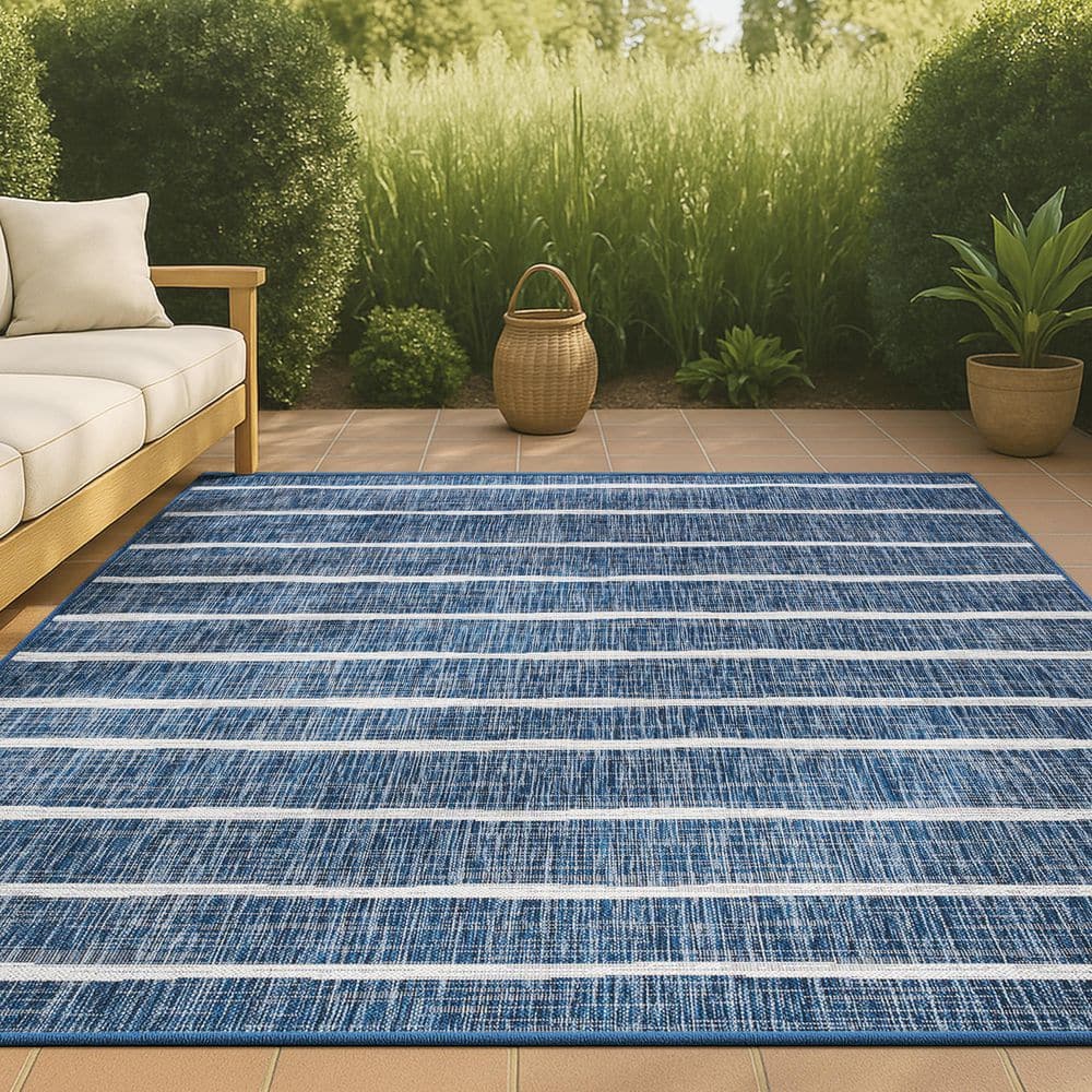 Colonia Berber Stripe Blue/Ivory 8 ft. x 10 ft. Indoor/Outdoor Area Rug price history on PriceWatchPro