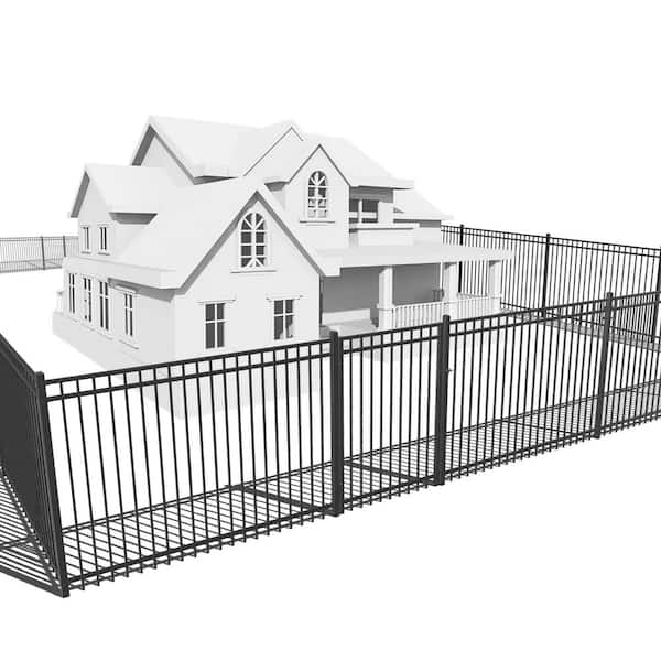 Fencer Wire 5 ft. x 6 ft. Heavy-Duty Spaced Bar Flat Top Metal Fence Panel with Flat Top Fence Gate(Set of 76 ft. )