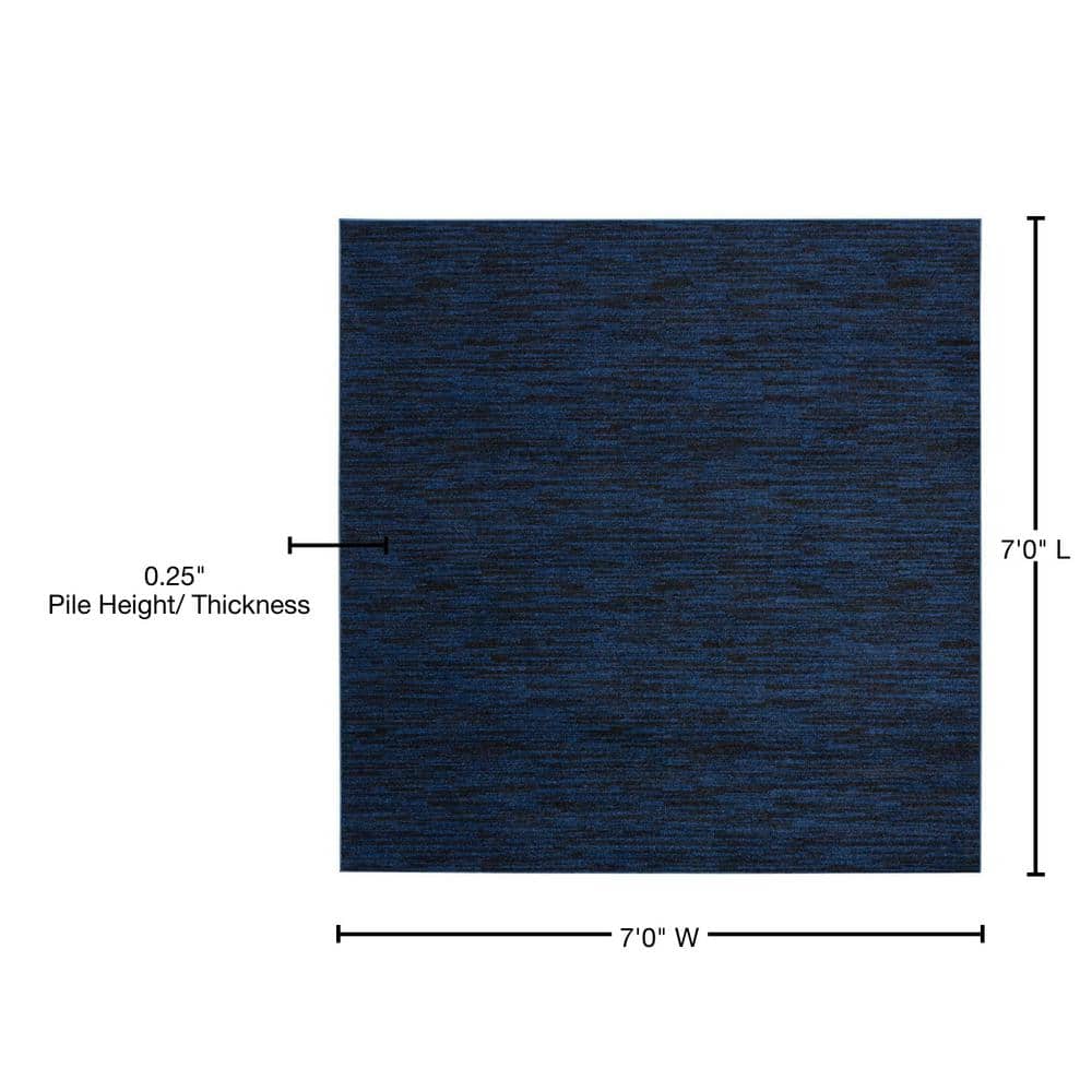 Midnight Blue 7' Square Non-slip Synthetic Rug