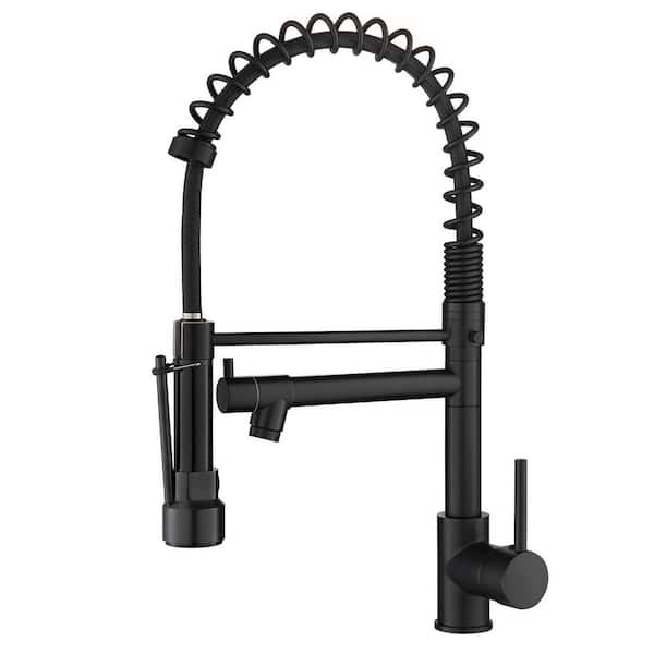 Aosspy Single Handle Pull Down Sprayer Kitchen Faucet in Matte Black