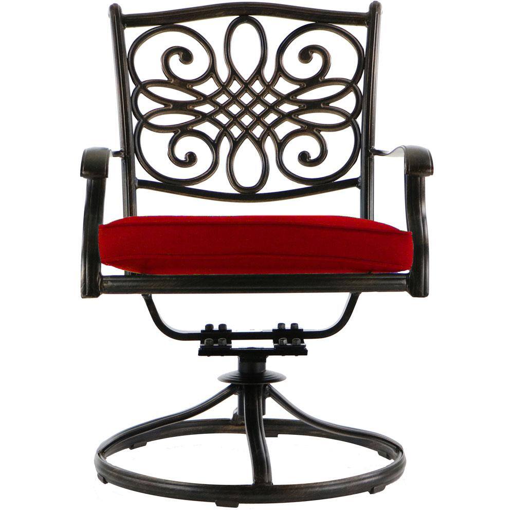 Hanover 9-Piece Bronze Aluminum Outdoor Dining Set with Red Cushions