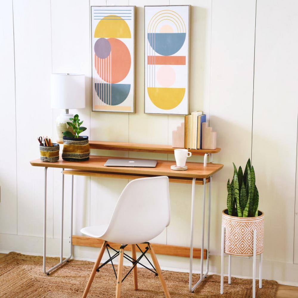 Modern Multicolor Abstract Canvas with Blonde Frame