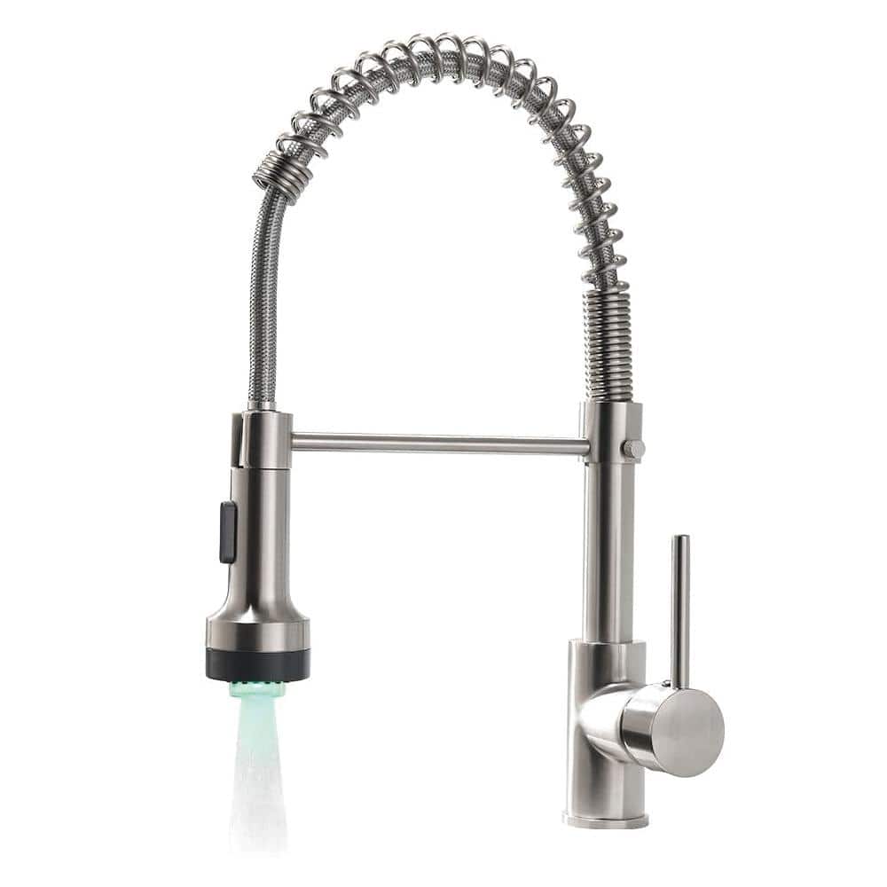 Commercial LED Kitchen Faucet with Pull Down Sprayer, Single Handle Single Lever Kitchen Sink Faucet